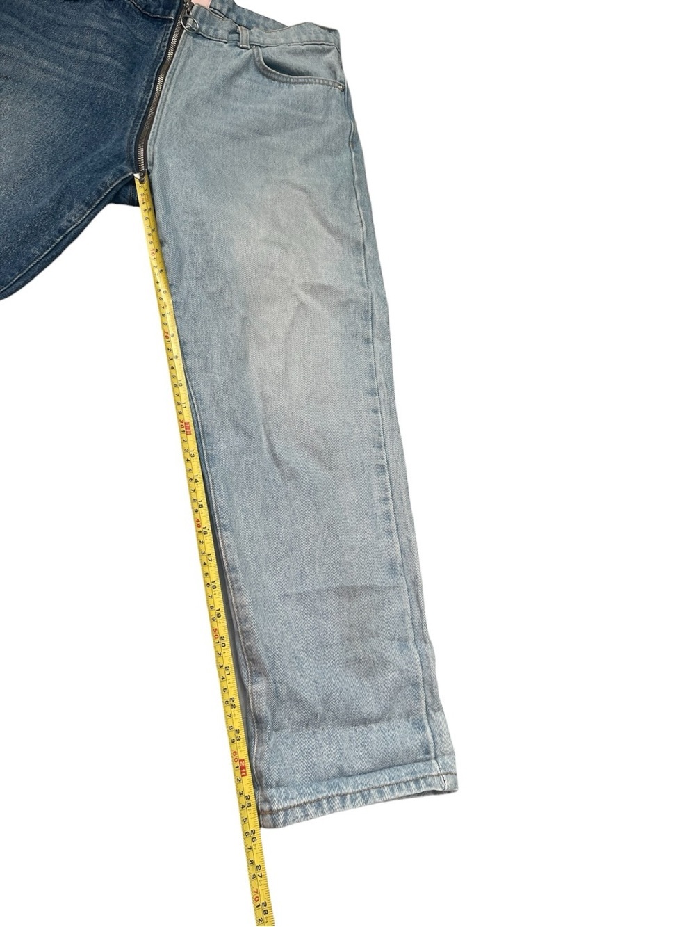 Revice Yin Yang cropped two tone denim straight leg jeans with zipper accent - Picture 3 of 7